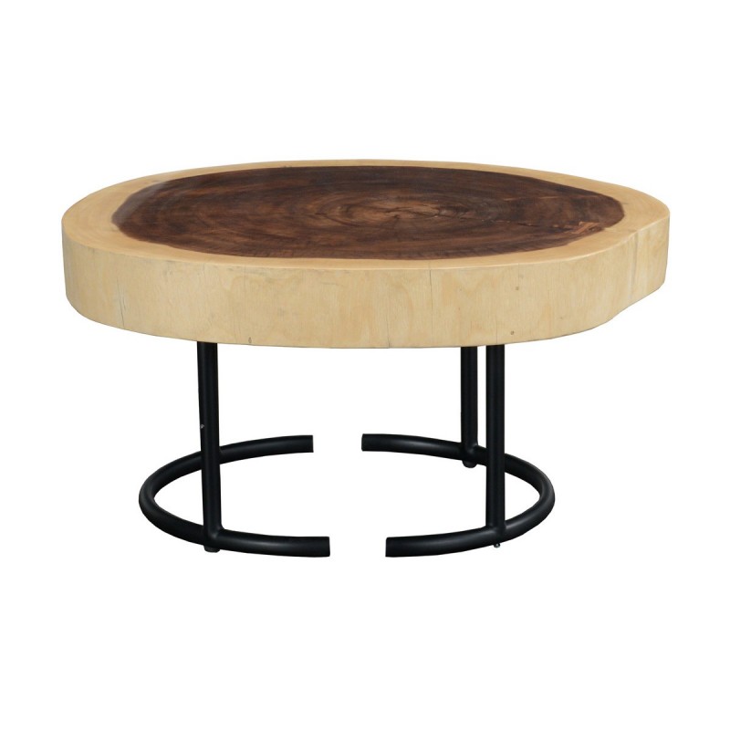 cedar wood slab end side table metal base Reside Furnishings