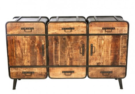 Industrial 3 door solid Metal wood cabinet
