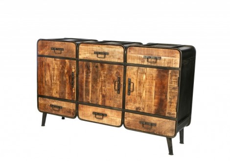 Industrial 3 door solid Metal wood cabinet