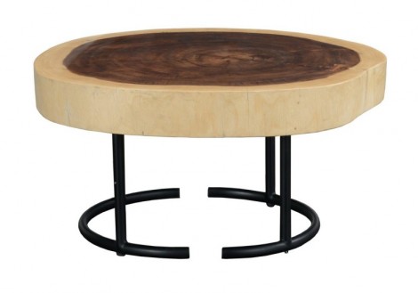 Cedar slab side table with metal base