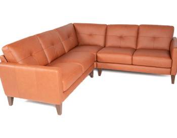 Evan Leather Sectional Burnt Orange Italian custom front