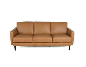 Tom Leather Sofa Edmonton Italian made Puccini Fawn custom front