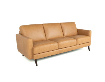 Tom Leather Sofa Edmonton Italian made Puccini Fawn custom side