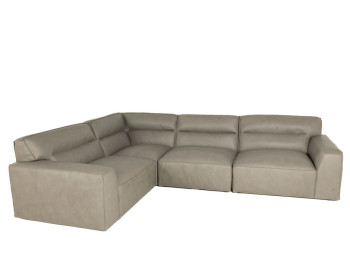 Dylan Leather Modular Sectional Edmonton rearrangeable Aline Light Grey stock