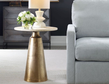 Midsummer Accent Table Edmonton travertine room