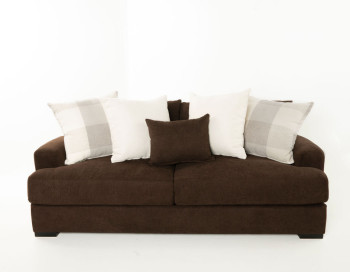 Avalon Fabric Sofa Edmonton Jonathan Louis custom Caprice Java pillows