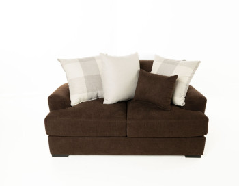 Avalon Fabric Loveseat Edmonton Jonathan Louis custom Caprice Java pillows
