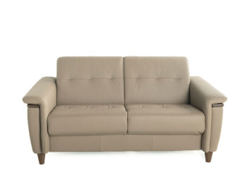 Flora Leather Love Seat Paloma Mushroom Stressless Edmonton custom front