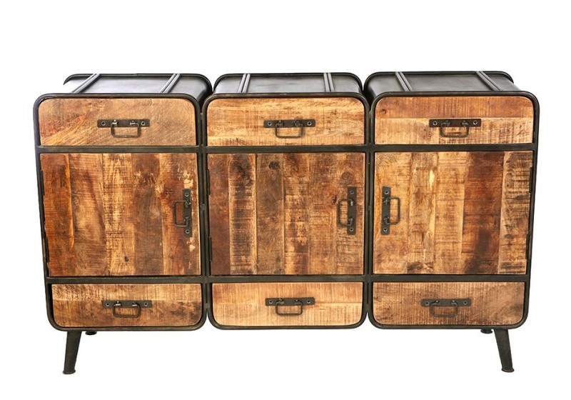 Industrial 3 door solid Metal wood cabinet