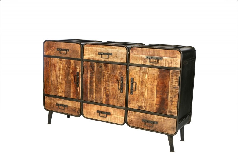 Industrial 3 door solid Metal wood cabinet