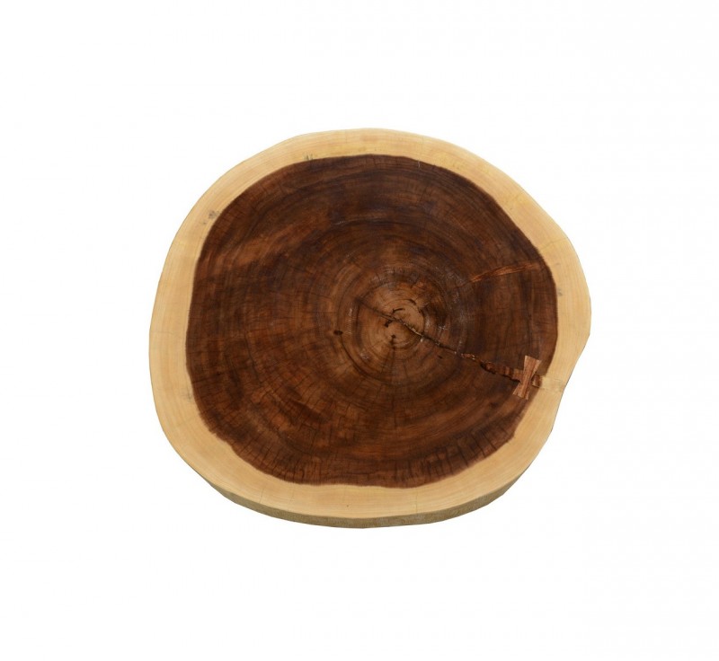 Cedar slab side table with metal base