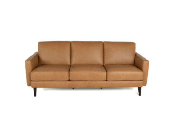 Tom Leather Sofa Edmonton Italian made Puccini Fawn custom front