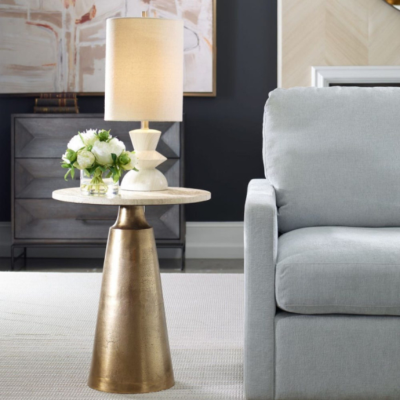 Midsummer Accent Table Edmonton travertine room