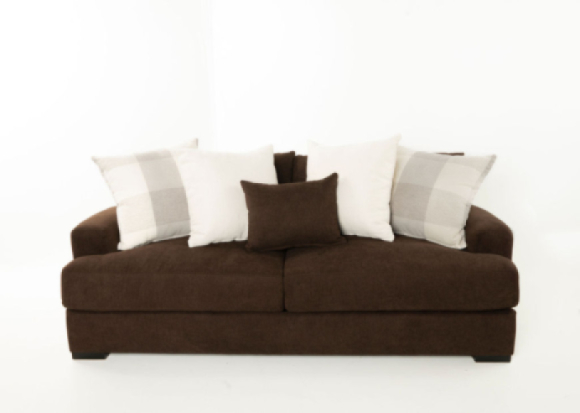 Avalon Fabric Sofa Edmonton Jonathan Louis custom Caprice Java pillows