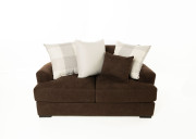 Avalon Fabric Loveseat Edmonton Jonathan Louis custom Caprice Java pillows